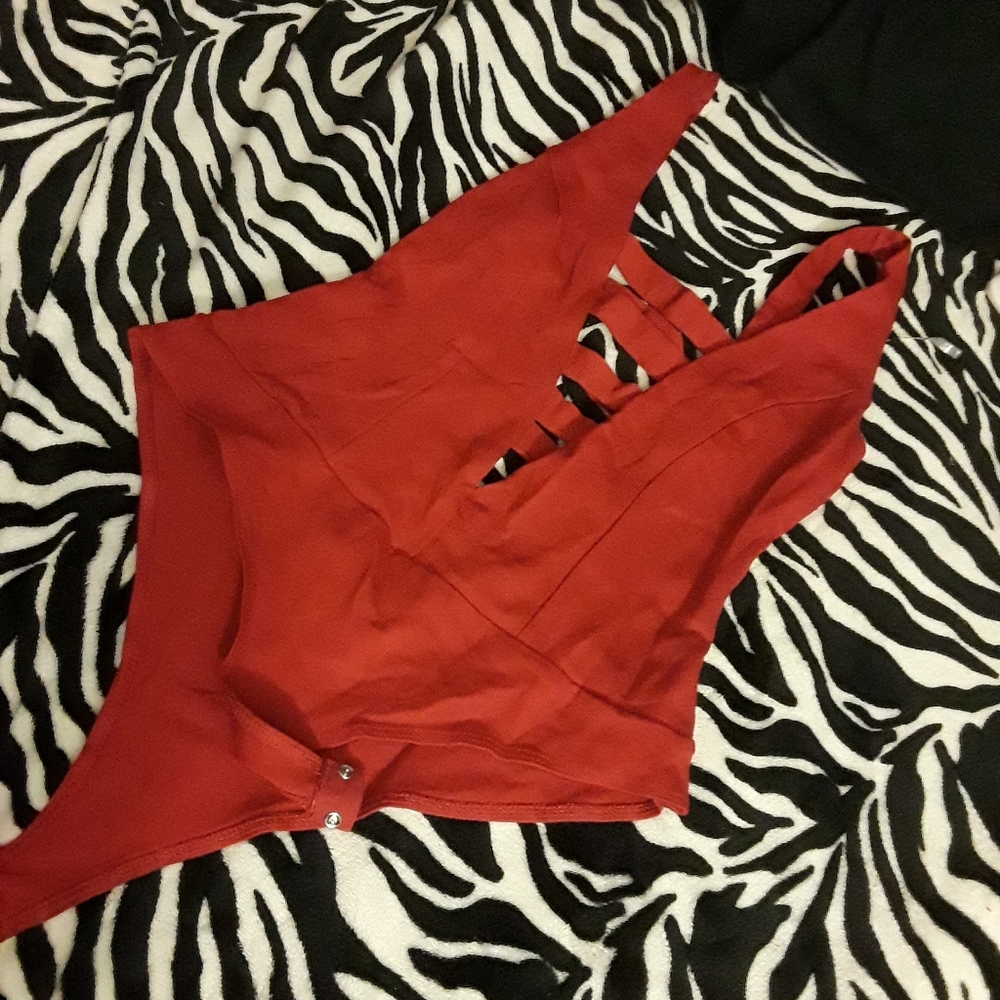 Charlotte Russe Deep V red bodysuit